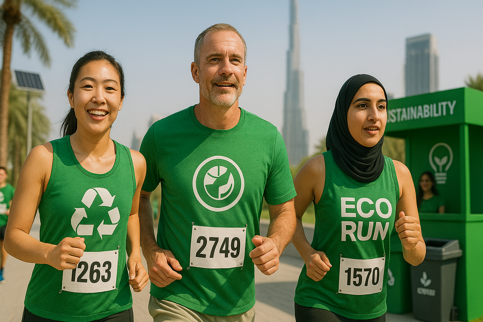 Dubai marathon sustainability, eco-friendly sports UAE, sustainable events Dubai, green logistics events, Dubai sporting events, zero waste sports, event sustainability UAE, sustainable tournaments Dubai